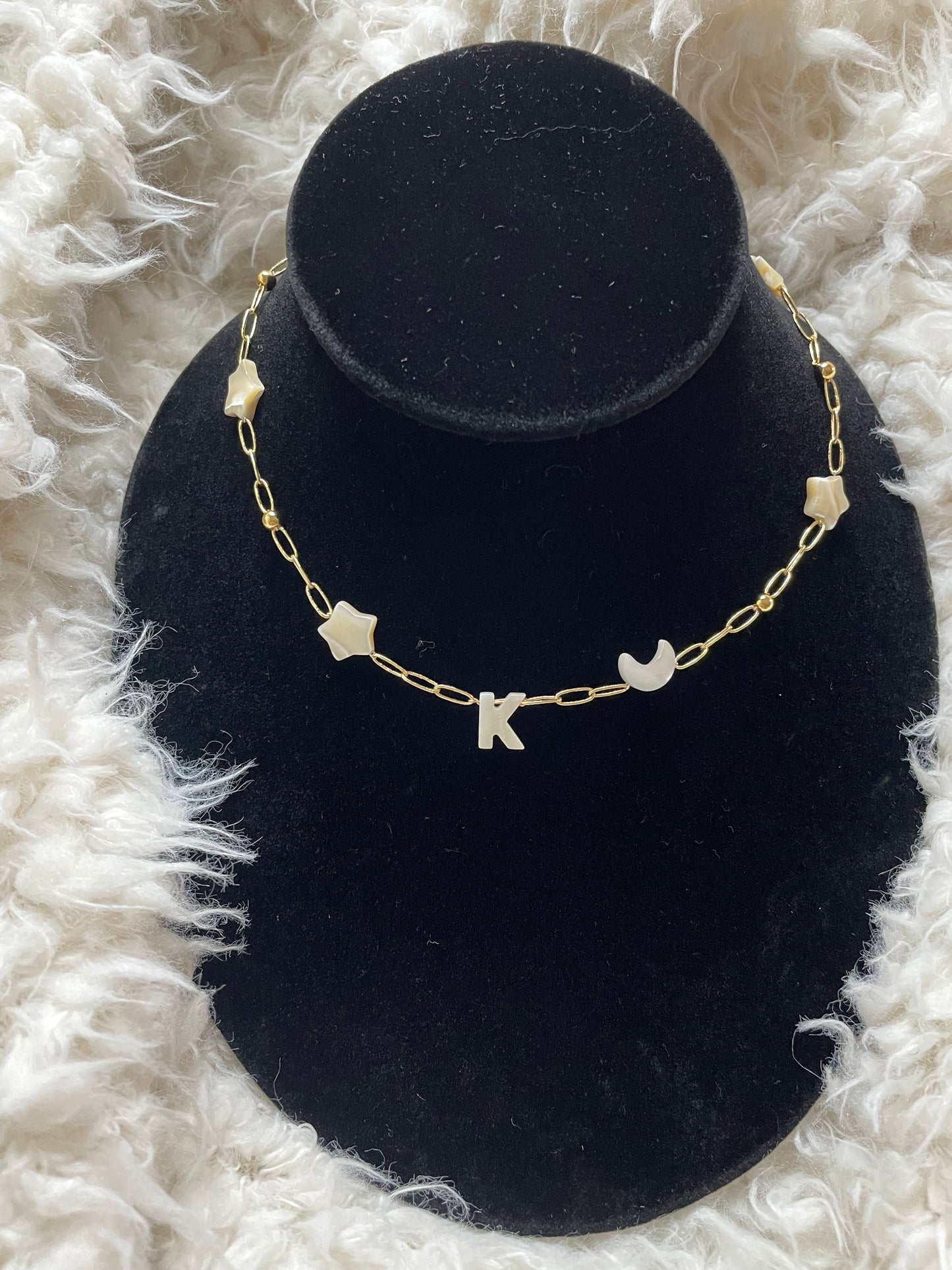 Paperclip Link Initial Necklace with Star Charms