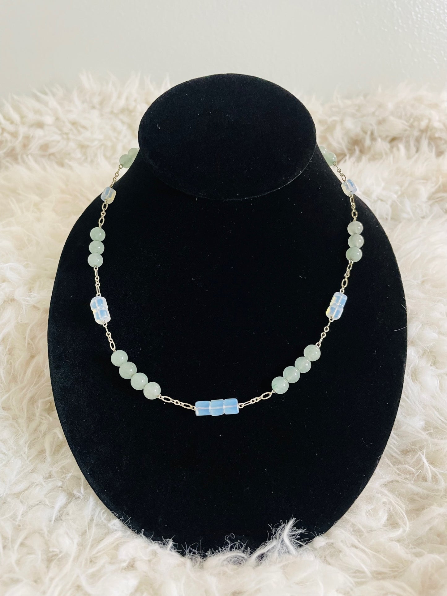 Green Aventurine and Opalite Gemstone Necklace - Nature's Elegance