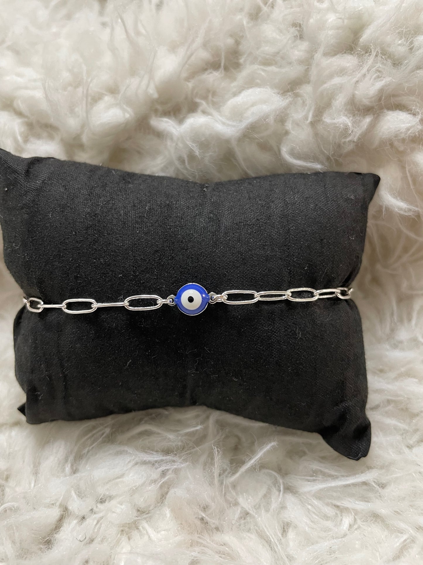 Chic Rhodium Blue Eye Paper Clip Chain Bracelet - Ward Off Negativity