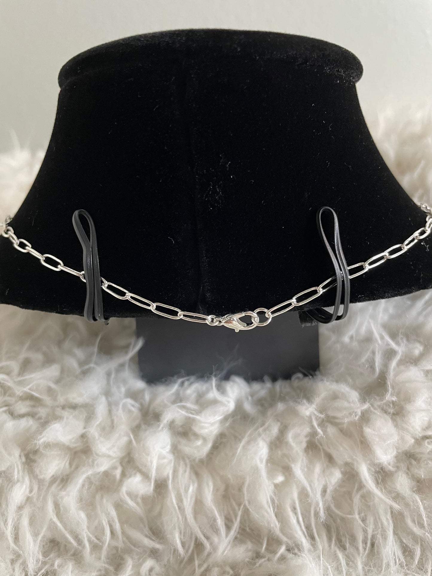 Silver Paper Clip Necklace with Rhodium Blue Evil Eye Pendant - Protective Elegance