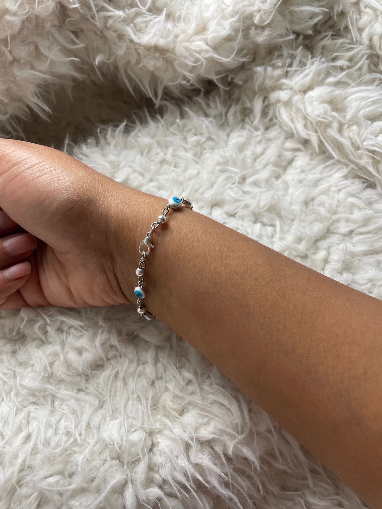 Elegant Evil Eye Sterling Silver Bracelet with Rhodium Accents