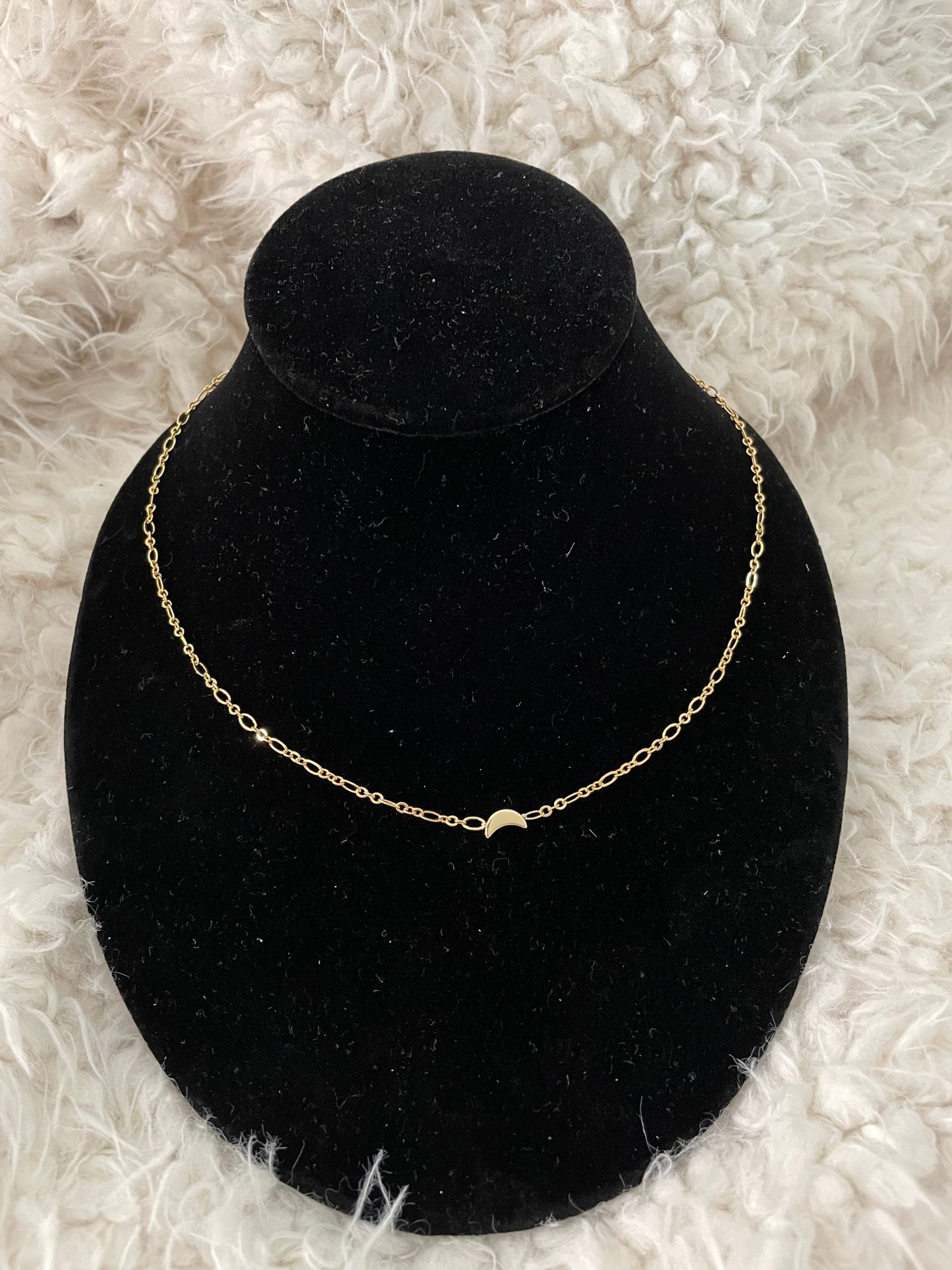 14k Gold-Plated Moon Crescent Figaro Chain Necklace - Celestial Elegance