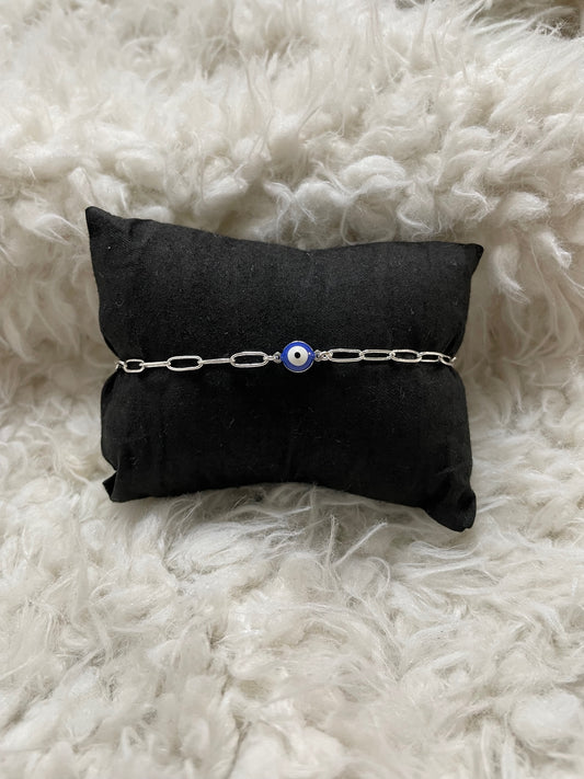 Chic Rhodium Blue Eye Paper Clip Chain Bracelet - Ward Off Negativity