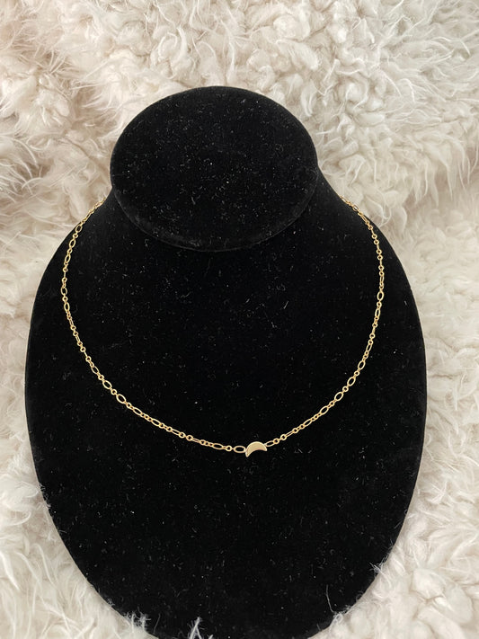 14k Gold-Plated Moon Crescent Figaro Chain Necklace - Celestial Elegance