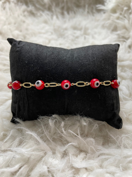 14k Gold-Plated Red Evil Eye Beaded Bracelet - Timeless Protection